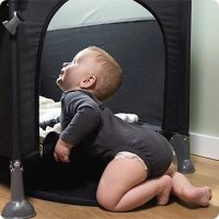 Patut pliabil Kidnort Livsmiljo Dark Grey, 3 in 1, cu 2 niveluri, laterala culisanta, plasa de ventilatie, saltea si geanta, 128 x 78.5 x 68 cm - 14