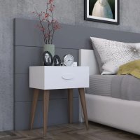 Noptiera moderna cu sertar Sara Homs 45 x 30 x 57.5 cm, Alb-nuc - 1