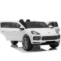 Masinuta electrica pentru 2 copii, Porsche Cayenne XXL, cu roti moi si scaun tapitat, 180W, 12V,  alba - 1