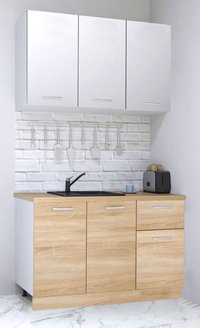 Set de Bucatarie GERMANIA 120 cm, 4 Module cu 1 Sertar, Blat Gros Sonoma si Alb - 1