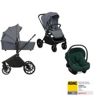 Carucior 3 in 1 Lionelo Mika Plus cu scoica auto Verde, testat ADAC, reversibil, cu ventilatie 3D, accesorii incluse, suport pentru greutate pana la 22 kg - 1