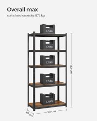 Raft Songmics, 5 rafturi, 40 x 90 x 180 cm, Maro, GLR040B11 - 9
