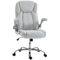 Scaun de Birou Ergonomic HOMCOM cu Spatar Inalt si Cotiere Rabatabile, Catifea Imprimata, Alb Crem - 1