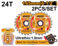 Set 2 Discuri Widia pentru Lemn 185mm INGCO TSB1853 - Ultra Subtiri 1.0mm 24T - 1