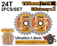 Set 2 Discuri Widia pentru Lemn 185mm INGCO TSB1853 - Ultra Subtiri 1.0mm 24T - 2