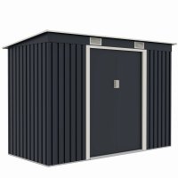 Căsuță de grădină metalică MESTERINO S2001-B, Gri/Bej, 261x121x176 cm, cu uși culisante și bază metalică - 1