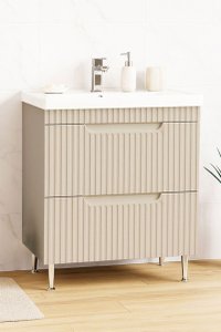 Set Baza front MDF si Lavoar seria 733, cu sertare, montat, 70 cm, crem - 1