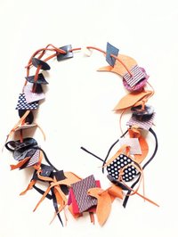 Colier handmade din piele naturala, multicolor si reglabil - 1