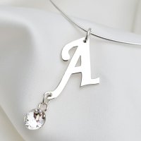 Lantisor fix - Pandantiv cu initiala personalizata si Cristal Swarovski - Argint 925 - 1