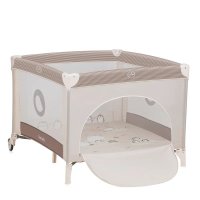 Tarc de joaca Lionelo Bonnie, 100 x 100 cm, pentru copii pana la 15 kg, cu saltea T25, plasa aerisita si intrare cu fermoar, bej - 1