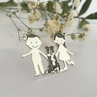 Lantisor Personalizat Familie - 3 Membri cu Caine Border Collie - Argint 925 - 1