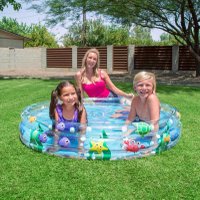 Piscina gonflabila Bestway 152x30 cm Deep Waters Albastru, 3 inele, Material PVC rezistent, Capacitate 282 litri, Pereti transparenti cu pestisori colorati - 2