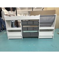 AIYAPLAY mobilier de depozitare pentru jucarii cu biblioteca, 8 cosuri din stofa, 2 sertare pe roti si rafturi deschise, alb - 1
