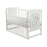 Babyneeds Timmi patut bebe din lemn, 120x60 cm, alb, resigilat, cu laterala culisanta si saltea reglabila pe 3 niveluri - 1