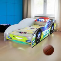 Pat pentru copii masina Police, 2-12 ani, 160x80 cm - 1