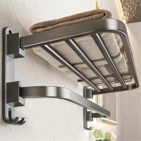 Suport prosoape baie rabatabil Brivoo 40 cm, inox gri, 1 bara + 5 carlige, montaj cu ventuze, rezistent la rugina - 3