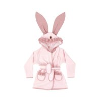 Halat de baie MimiNu cu urechi pentru bebelusi 6-24 luni, din bumbac si thermo fleece, colectia Royal Powder Pink - 1