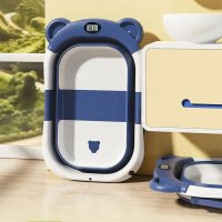 Cadita bebelusi ultrapliabila Little Mom Bear Pink, cu pernuta moale detasabila, termometru incorporat, display digital,suport cap de dus, sistem de agatare, dop pentru evacuarea apei, material non-toxic - 1