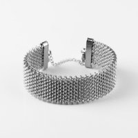 Bratara semirigida 2 cm latime cu model impletitura din otel inoxidabil argintiu - 1