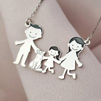 Lantisor Personalizat Familie cu Pisica - Argint 925 - 1