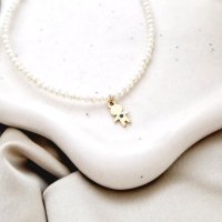 Lantisor Fior al Inocentei - Model cu sirag de perle si pandantiv baiat cu Safir - Argint 925 placat cu Aur Galben 18K - 1