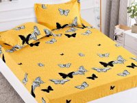 Cearsaf cu elastic si 2 fete de perna, Yellow Sky, 90x200cm (Dormy) - 1
