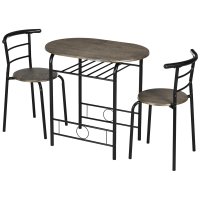 Set bistrou HOMCOM 3 piese, masă ovală cu 2 scaune, 80 cm x 53 cm x 74,5 cm, Negru - 1