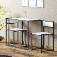 Set Masa cu 2 Scaune Cafea Homs, Cadru Metalic Bej Marmurat/Negru - 1