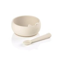 Set masa Jane din silicon, 2 piese, cu bol si lingurita, culoare Sand - 1