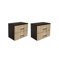 Set 2 Noptiere ALMA, 2 sertare, sonoma inchis + deschis, 50x30x42 cm - 1