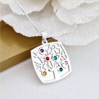 Lantisor personalizat cu nume - Doua pandantive suprapuse - Copacul Vietii - Cristale Swarovski - Argint 925 - 1