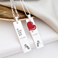 Set bijuterii cu pandantive personalizate - El si Ea - Argint 925 cu finisaj mat - Pandantiv inima cu email colorat - 1