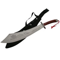 Maceta de vanatoare IdeallStore®, Dragon Stance, otel inoxidabil, 65 cm, argintiu, cutit de aruncat, teaca inclusa - 5