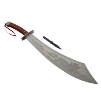 Maceta de vanatoare IdeallStore®, Dragon Stance, otel inoxidabil, 65 cm, argintiu, cutit de aruncat, teaca inclusa - 4
