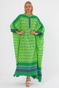 Rochie verde oversize, cu imprimeu geometric, cu romburi - 1