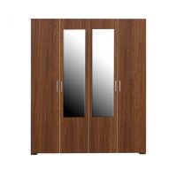 Dulap CORINNE, oglinzi, 4 usi, 4 rafturi, bara de haine, nuc, cant vanilie, 160x50x188 cm - 1