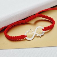 Bratara personalizata - Infinite love cu nume decupat - Argint 925 - Snur impletit, diverse culori - 1