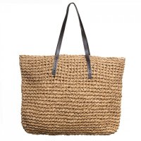 Geanta shopper din fibre de hartie cu manere din piele ecologica, bej inchis - 1