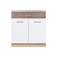 Corp inferior + front 80 ECO-6D, cu sertar si 2 usi, corp stejar sonoma, fronturi alb lucios + stejar sanremo, 80x51x82 cm - 1