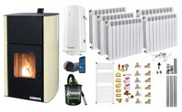 Pachet complet pentru incalzire, Termosemineu pe peleti Fornello Fiama Confort 25 kw, Calorifere aluminiu, Boiler, Termostat si Aspirator - 1