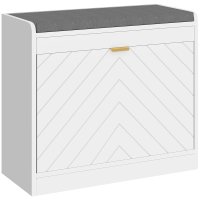 Banca pentru Pantofi HOMCOM, Mobilier de Depozitare cu Sertar Basculant, Șezut Captușit, Dimensiuni 60 x 26 x 52,5 cm, Alb - 1