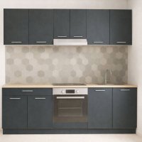 Set de Bucatarie GERMANIA 220 cm cu 6 Corpuri, Cuptor si Sertar, Blat Gros Antracit - 1