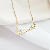 Lantisor personalizat cu Nume si Bufnita decorata cu Diamant natural - Argint 925 placat cu Aur Galben 18K - 1