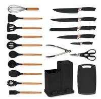 UB Set de 19 piese NEGRE ustensile de bucatarie cu tocator si suport depozitare inclus NEGRE - 1