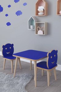 Set masa + 2 scaune copii 60×40×45 cm – PAL albastru – Bambi - 1