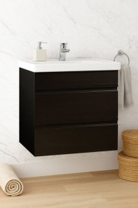 Set Baza front MDF si Lavoar seria 786, suspendata, cu sertare, montat, 60 cm, negru - 1