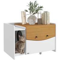 PawHut Cutie pentru Pisici Extensibila cu Design de Dulap, 78x50x51cm, Stejar/Alb | Aosom Romania - 1