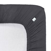 Cearceaf muselina organica, cu elastic, Little Amy, Antracit, 80 x 160 cm - 1