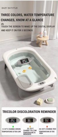 Cadiță Pliabilă pentru Copii Little Mom cu Termometru Digital și Hamac Ergonomic, 84 x 50 x 24 cm, Gri - 6