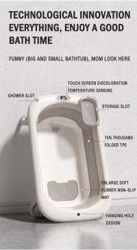 Cadiță Pliabilă pentru Copii Little Mom cu Termometru Digital și Hamac Ergonomic, 84 x 50 x 24 cm, Gri - 10